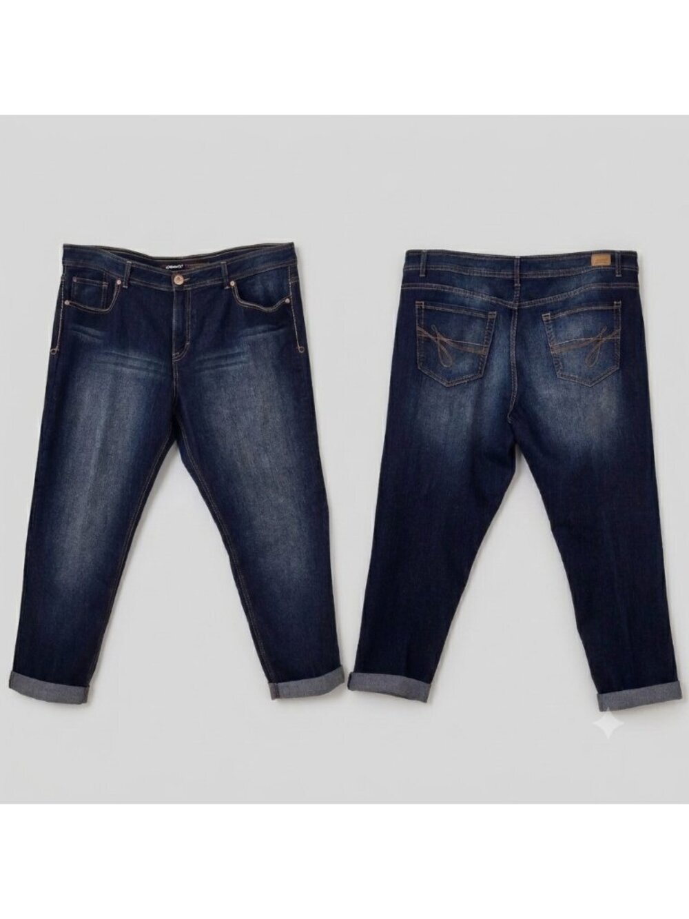 Jordache Slim Boyfriend Jeans Women Plus Size 18 Dark Wash Cuffed Stretch FLAW